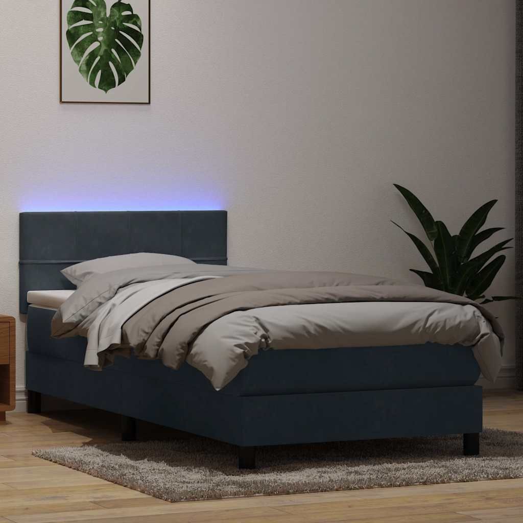 Maison Exclusive - Boxspringbett mit Matratze & LED Dunkelgrau 80x220 cm Samt