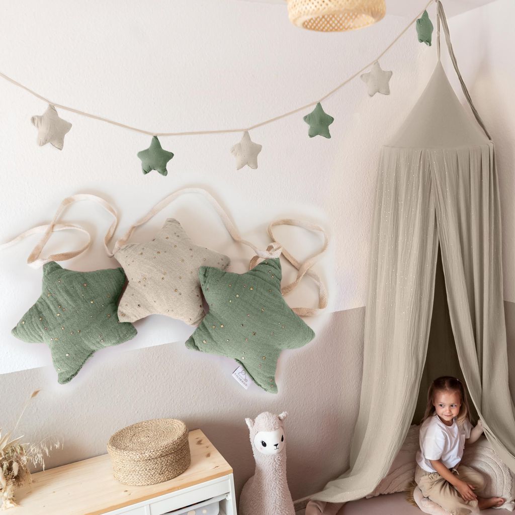 Sterrenslinger eucalyptus & lichtbeige met gouden Productafbeelding 