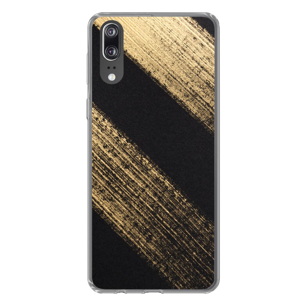 MuchoWow Handyhülle Schutzhülle Hülle für Huawei P20 Goldene Farbstreifen auf schwarzem Hintergrund Silikon Softcase Handy Hülle - Hardcover