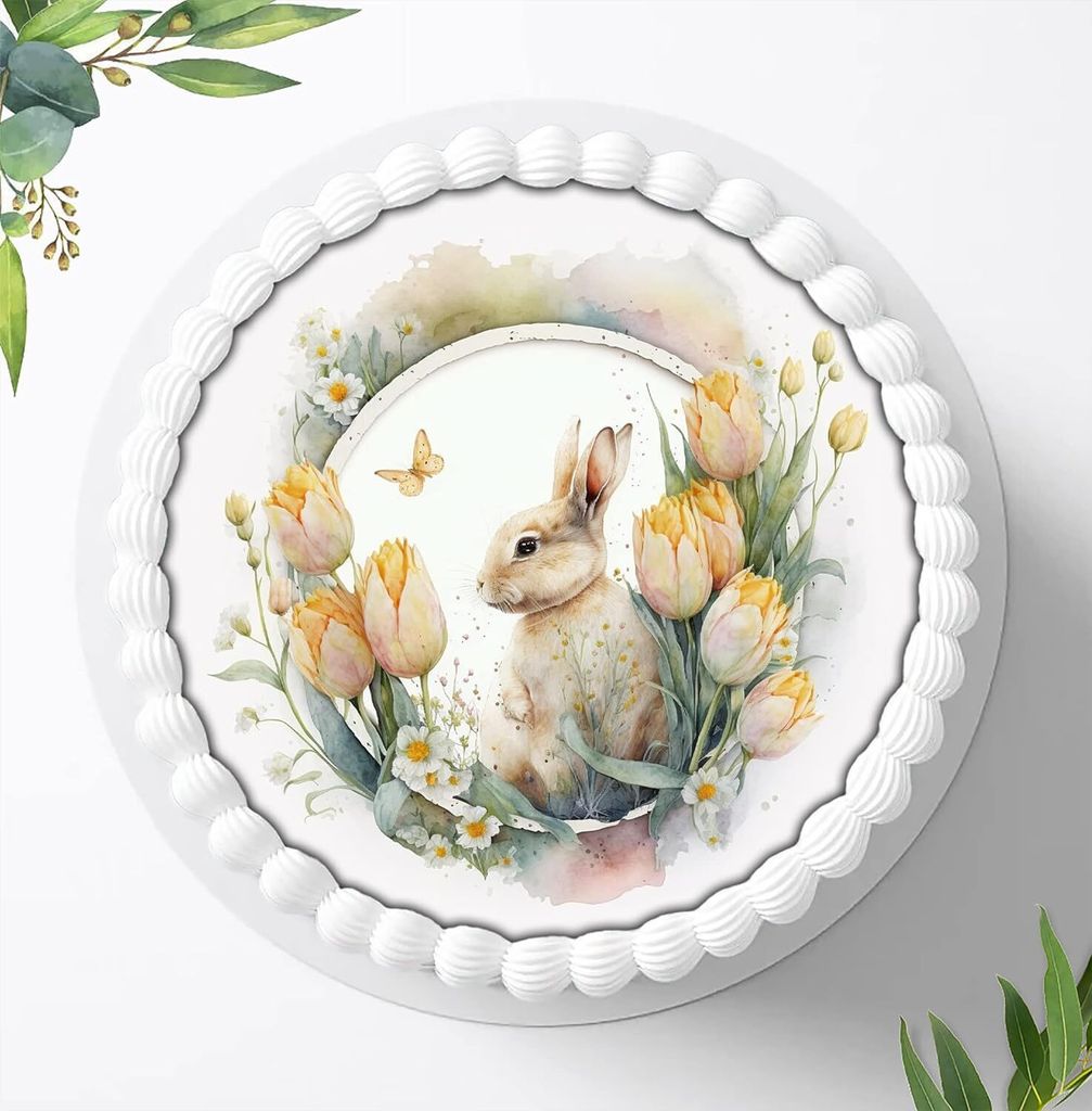 Für die Geburtstags Torte ein Tortenaufleger, Zuckerbild mit dem Motiv: Ostern, Essbares Foto für Torten, Fondant, Ø 20cm, 1276z