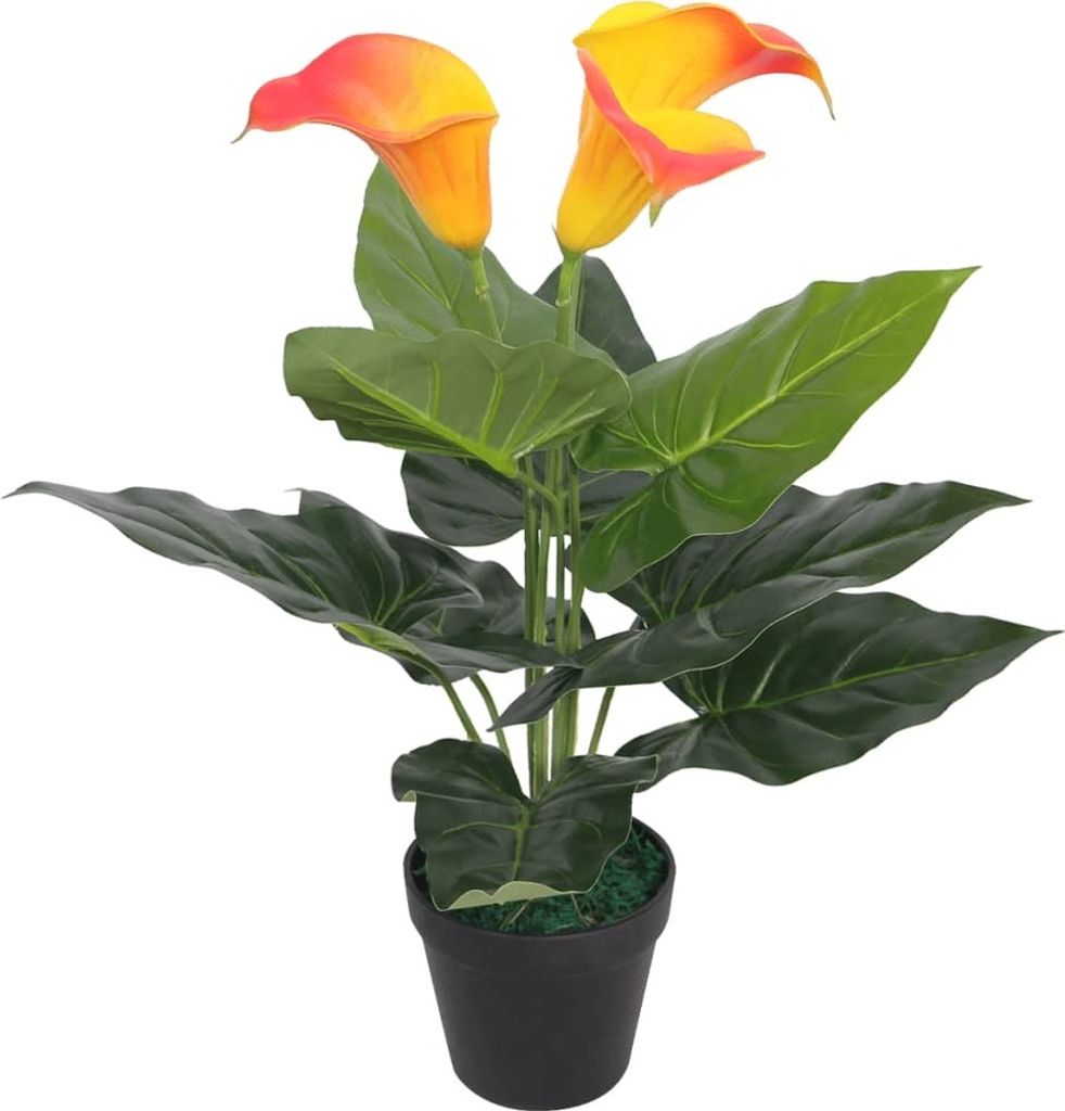 The Living Store Künstliche Calla-Lilie mit Topf 45 cm Rot und Gelb