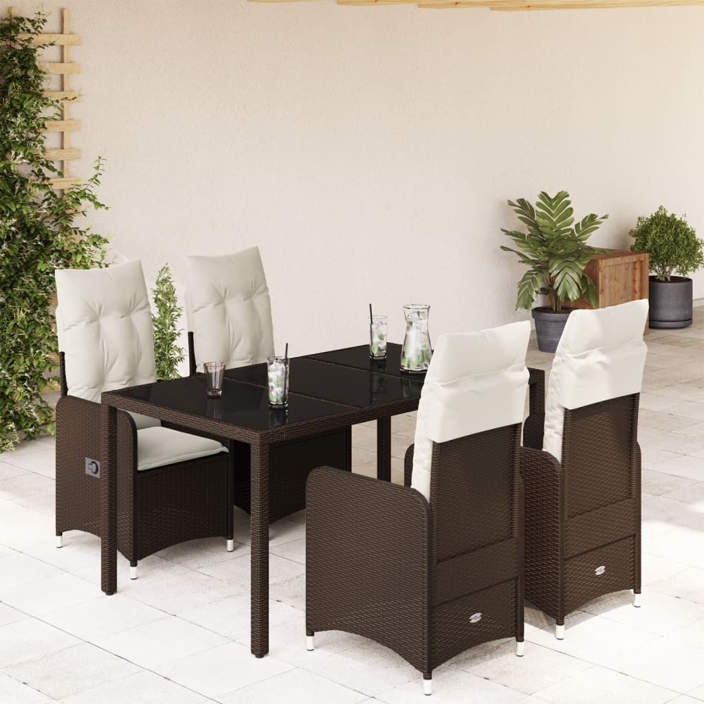 Möbel 5-tlg. Garten-Bistro-Set mit Kissen Braun Poly Rattan - Sitzgruppe 3277066