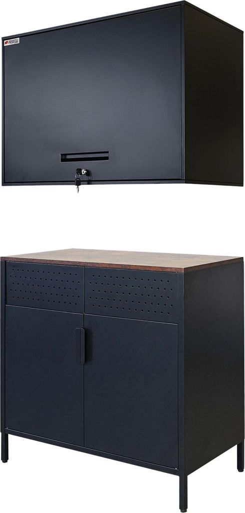 Mega Deal 1x Flügeltürenschrank LION + 1x Wandschrank ELEPHANT abschließbar | BxT 80x40cm | Stahl mit Pulverbeschichtung | Vintagebraun/Schwarz ...