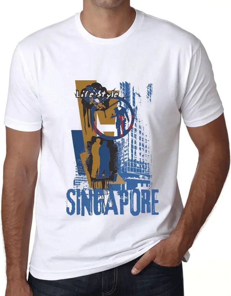 Herren Grafik T-Shirt Lebensstil in Singapur – Singapore Lifestyle – Öko-Verantwortlich Vintage Jahrgang Kurzarm Lustige Druck Geburtstag Gesc...