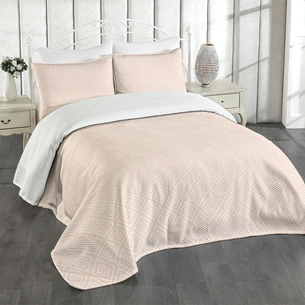 ABAKUHAUS Shabby Flora Tagesdecke Set, Weinlese-geometrische Diamant-Linie Fliesen-Muster-Pastellfarbverschachtelte Rauten-Druck, 264 x 220 cm, Pfi...