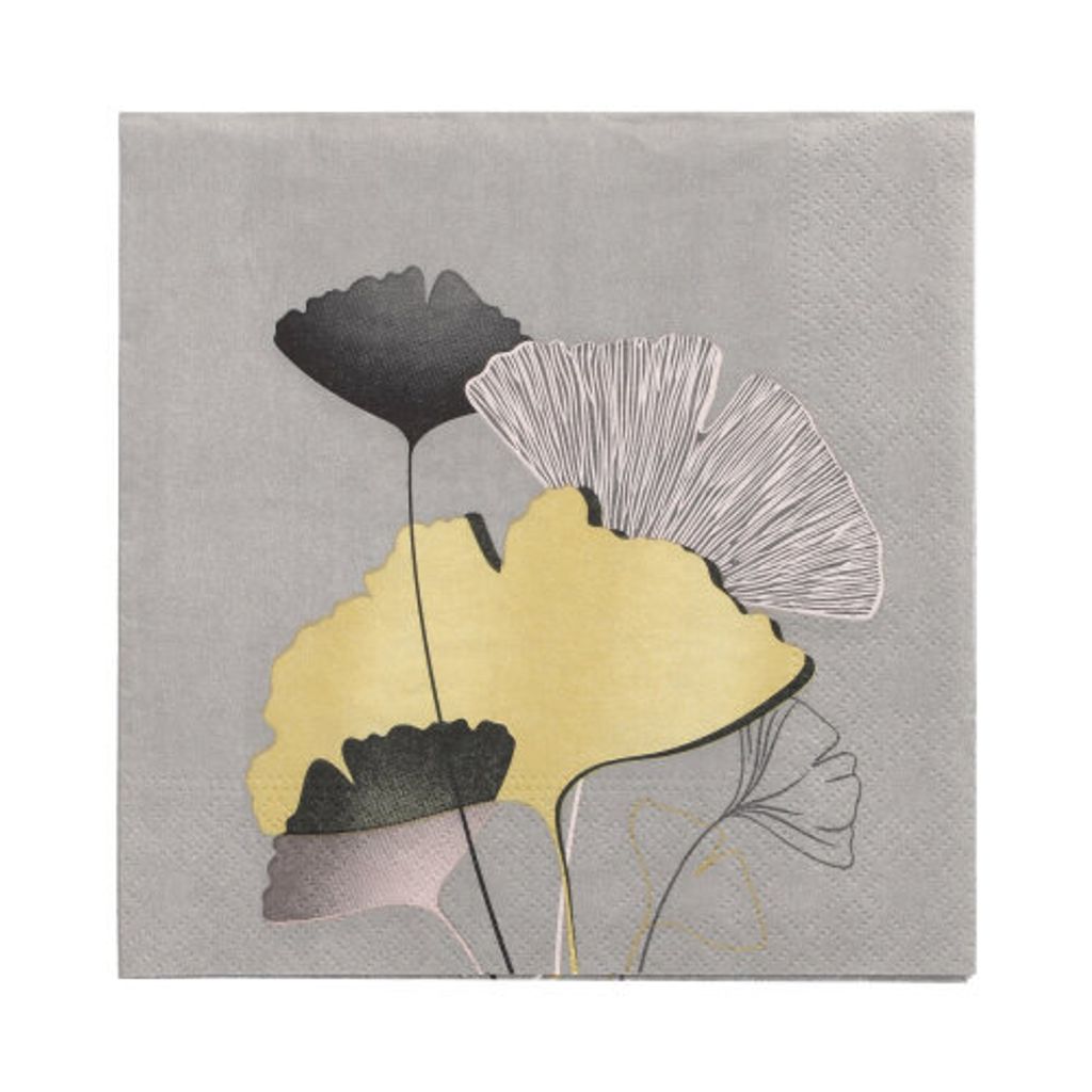 200 Servietten, 3-lagig 1/4-Falz 33 cm x 33 cm "Golden Ginko"