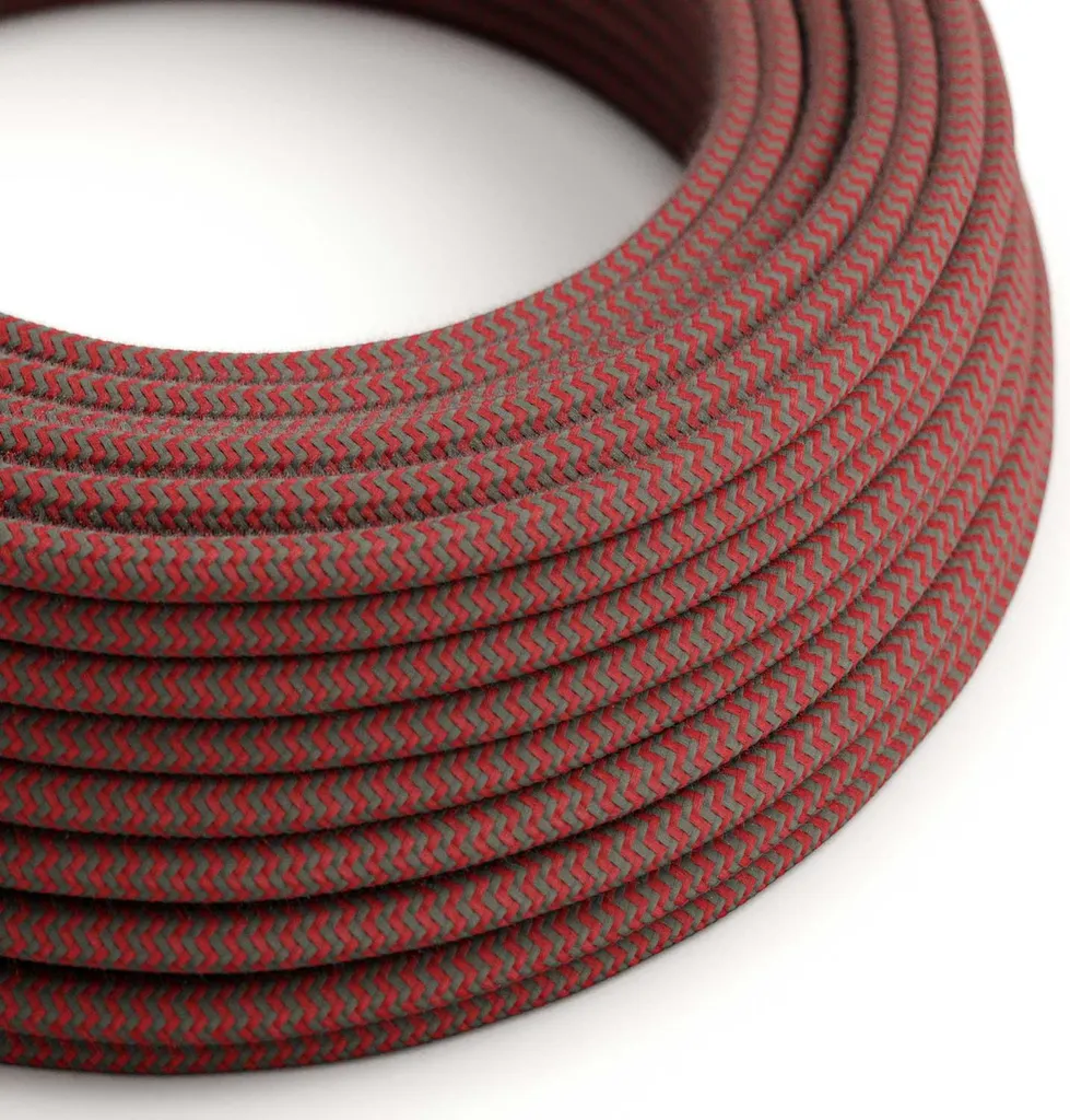 Fil électrique en tissu effet de soie bicolore rouge et gris 10 mètres