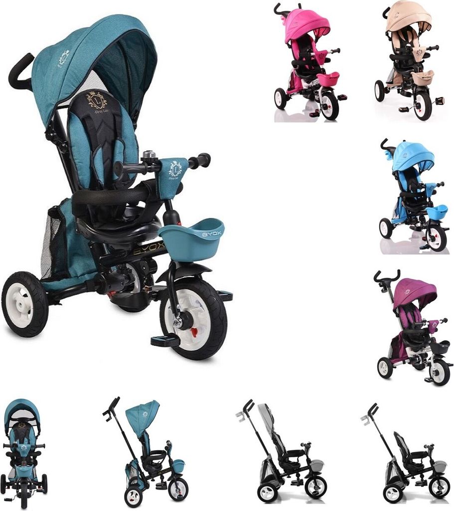 Byox Tricycle Flexy Lux 3 in 1 Dreirad, klappbar, Gummireifen, drehbarer Sitz türkis