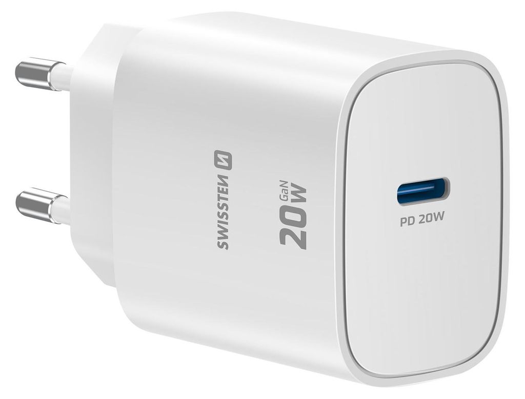 Swissten, USB-C GaN 20W Netzladegerät mit Power Delivery und integriertem Schutz, Weiß