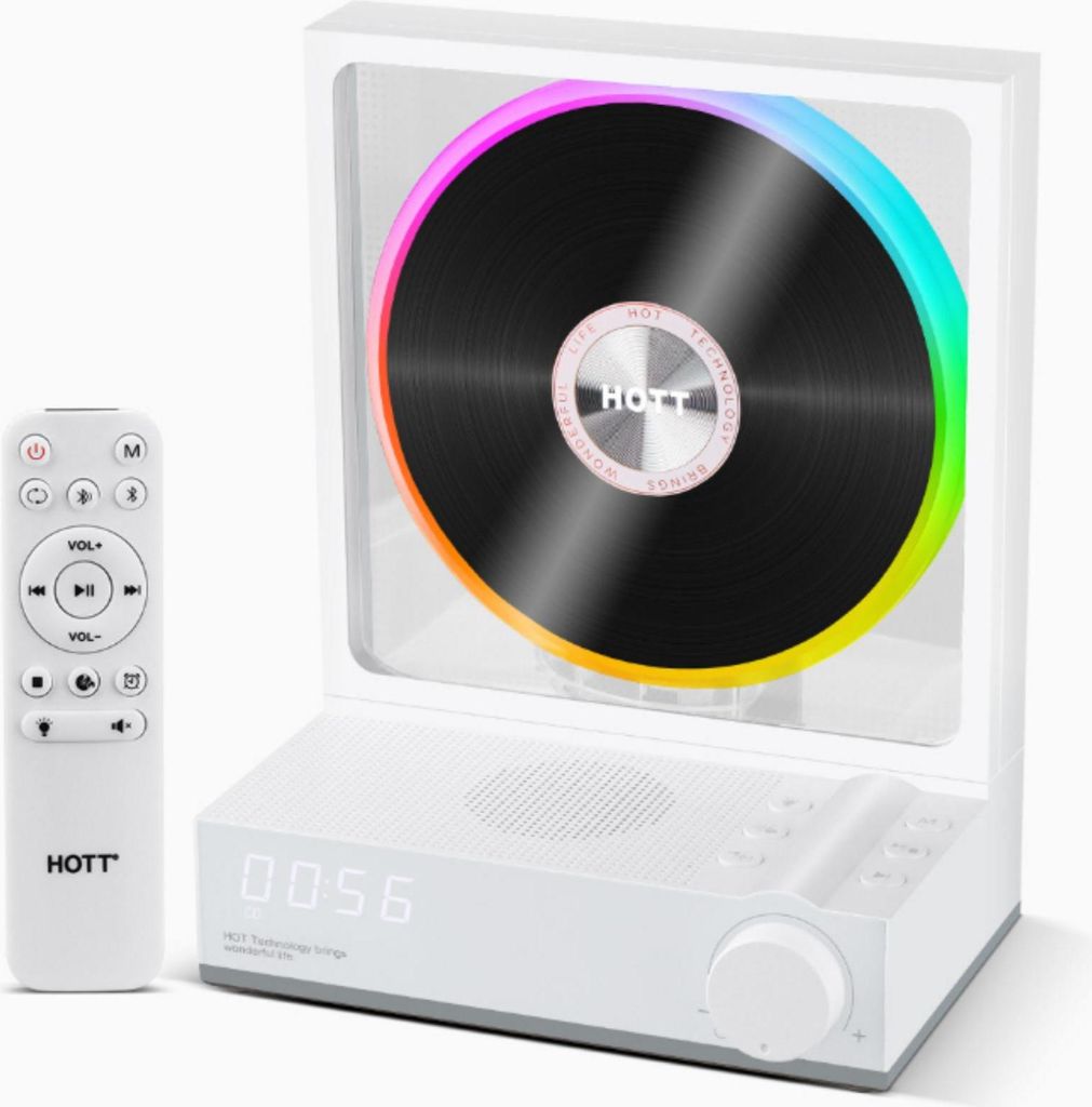 AIORBER Retro CD Player mit Bluetooth 5.3, 4000mAh Akku, RGB Licht, tragbarer Musik-Player, U-Disk/TF-Karte Unterstützung, USB-C, Weiß