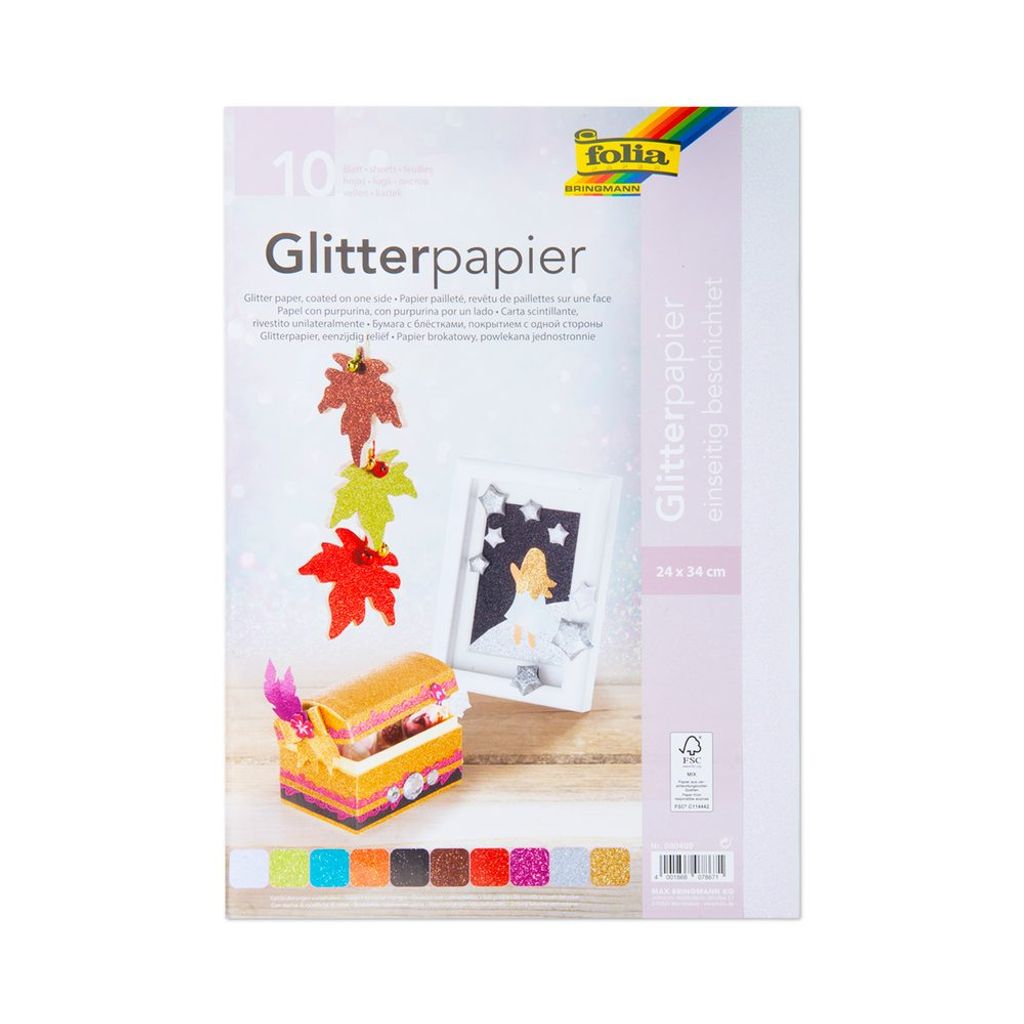 Folia 880409 Glitterpapier - 10 Blatt, 24 x 34, sortiert Produktbild 