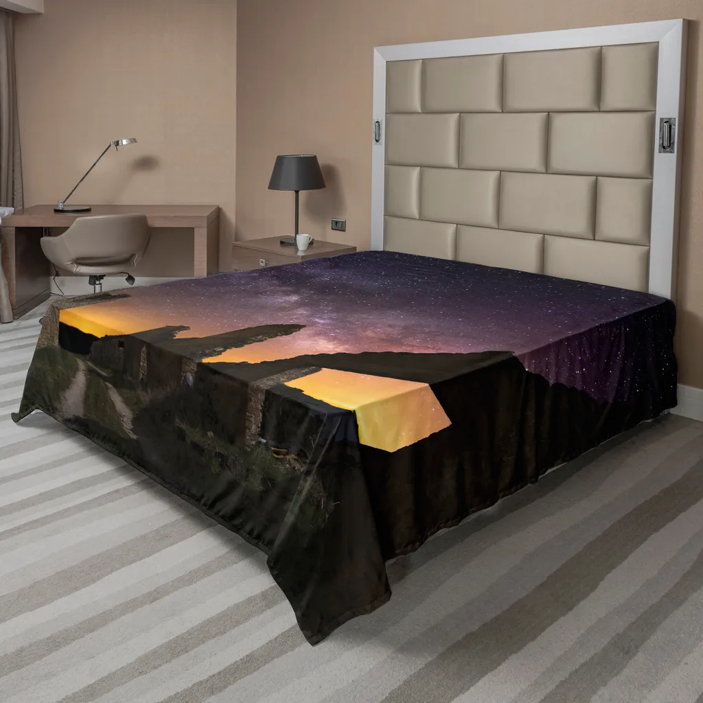 ABAKUHAUS Lenzuolo paesaggistico, rovine antiche nella notte stellata Celestial Road Roman Age of Heritage Back Theme, lenzuolo morbido e confortevole per un letto decorativo 1 pezzo 266 cm x 260 cm, indaco - 1