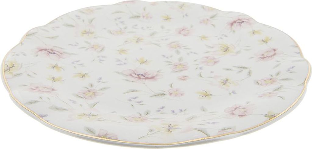 Clayre & Eef Speiseteller Ø 26 cm Weiß Rosa Porzellan Blumen