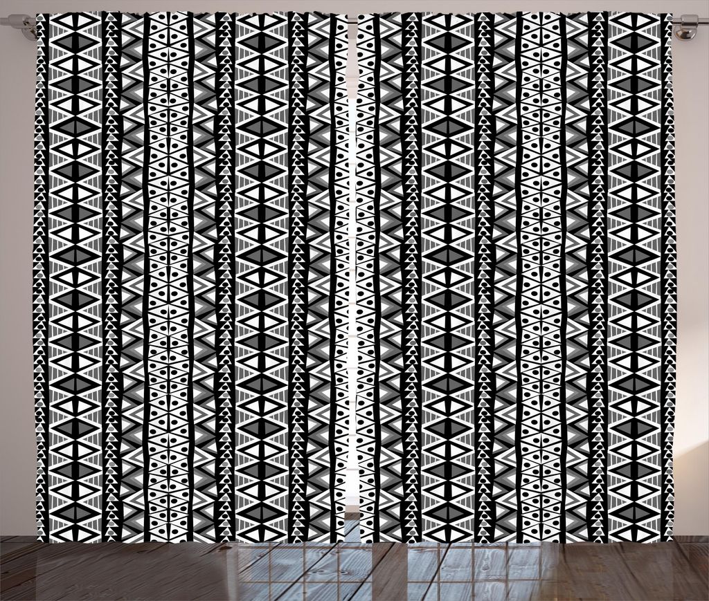 ABAKUHAUS Retro Rustikaler Vorhang, Boho Aztec Stil, Wohnzimmer Universalband Gardinen mit Schlaufen und Haken, 280 x 175 cm, Grau schwarz