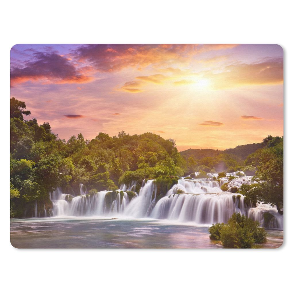 MuchoWow Mauspad Mousepad Wasserfall - Landschaft - Sonne - Wolken - Sonnenuntergang 40x30 cm - Mousepads - Maus Mat - Pad - Mausunterlage - Anti...