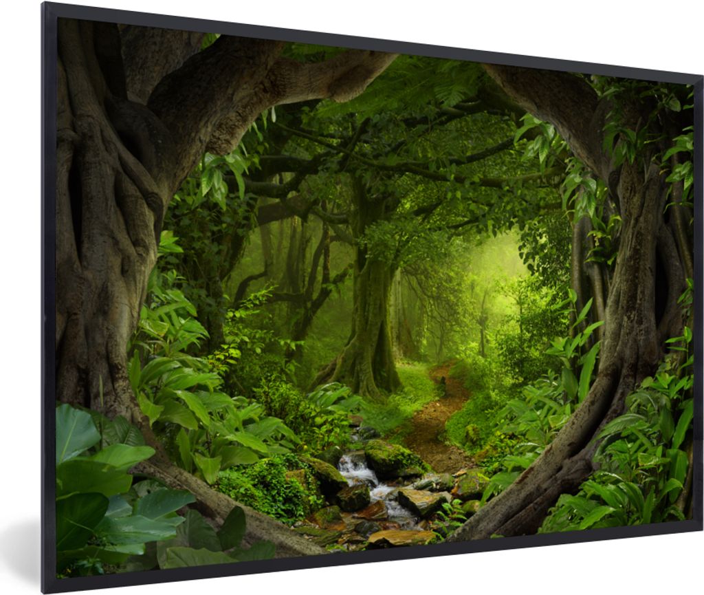 MuchoWow Gerahmtes Poster Dschungel - Grün - Natur - Tropisch - Pflanzen 90x60 cm - Poster mit Schwarzem Bilderrahmen Wandposter Rahmen Foto Bil...