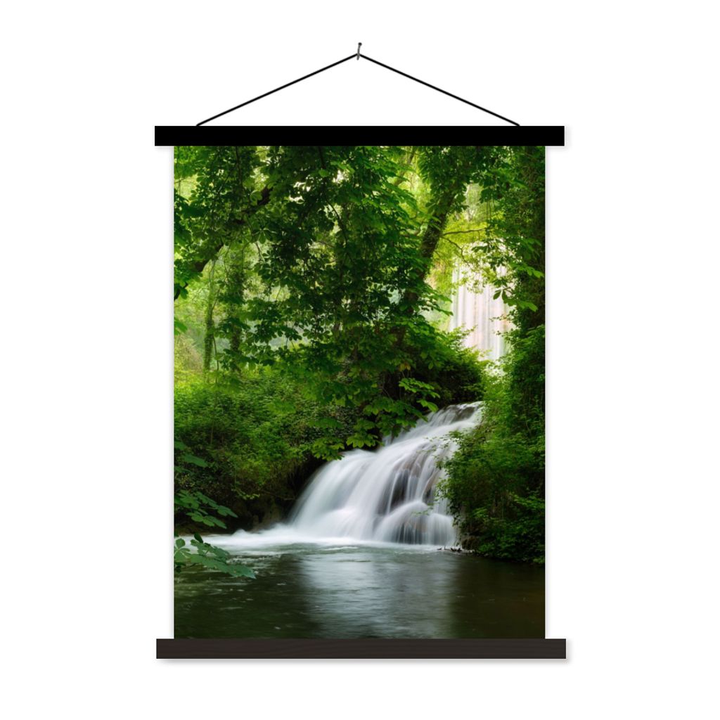 MuchoWow Textilposter Wasserfall - Natur - Grün 40x53 cm mit schwarzem Rahmen - Abbildung