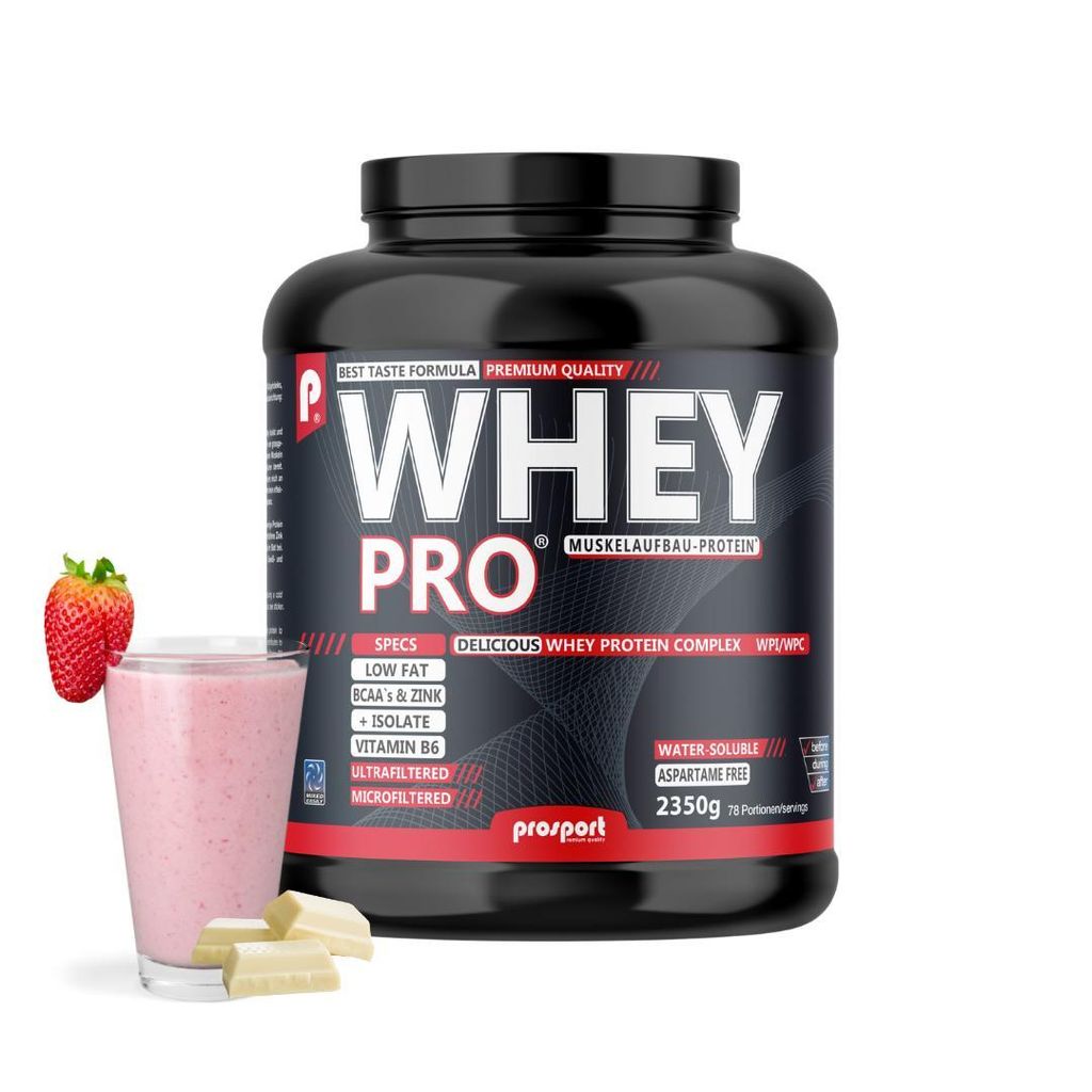 Prosport WHEY PRO – Strawberry White-Choc 2350g – Whey Protein Pulver mit CFM Whey Isolat & UF Whey Konzentrat, Zink & Vitamin B6, (EAAs)