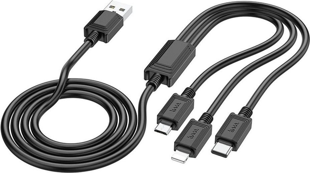 Kabel 3in1 USB A zu Lightning / Micro USB / USB C Hoco 2A X74 1 m schwarz