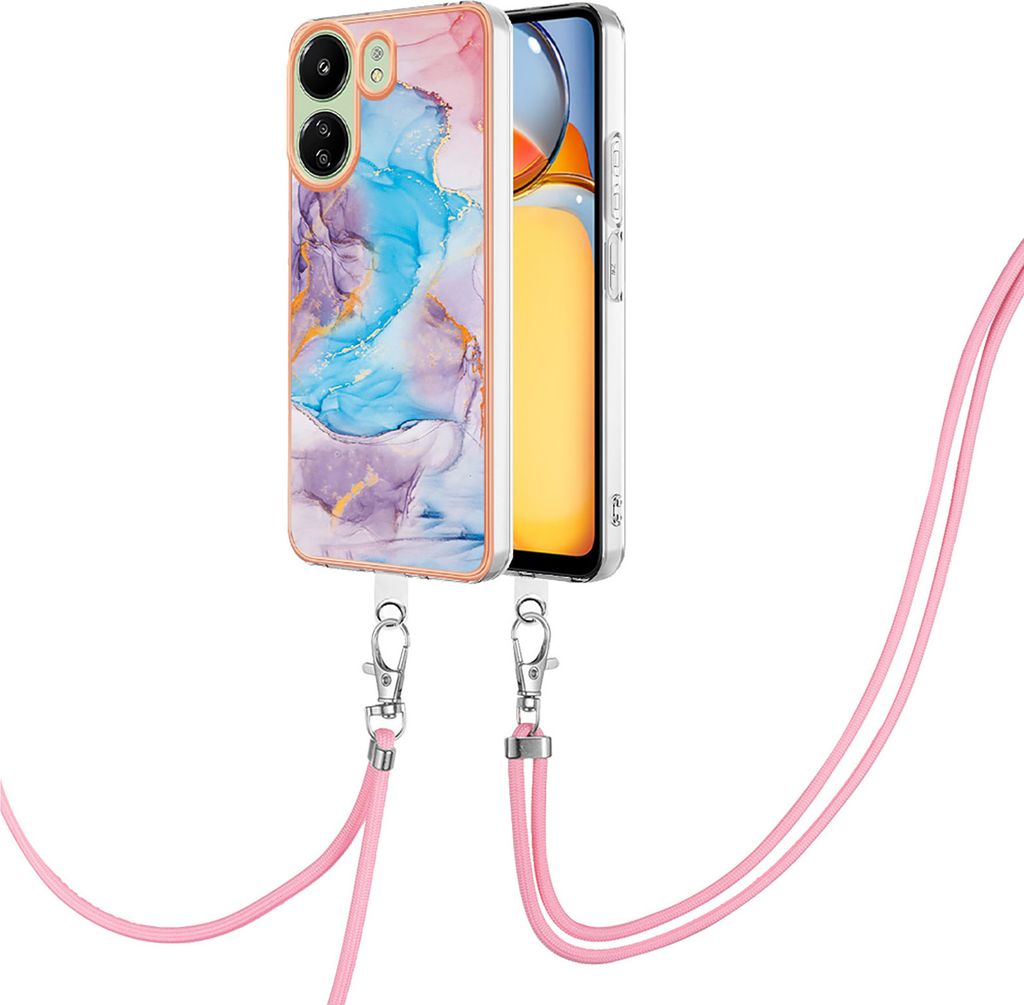 Handykette Hülle für Xiaomi Redmi 13C 4G/Poco C65 Muster TPU Schutzhülle mit verstellbarem Tragegurt Blau