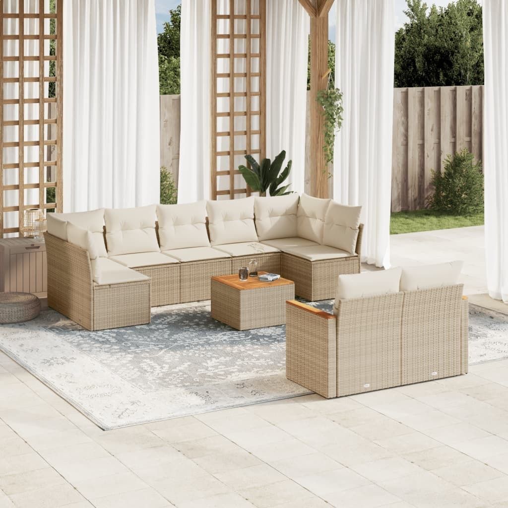 Design 10-tlg. Garten-Sofagarnitur mit Kissen Beige Poly Rattan, Gartenmöbel-Sets 2024 Neu