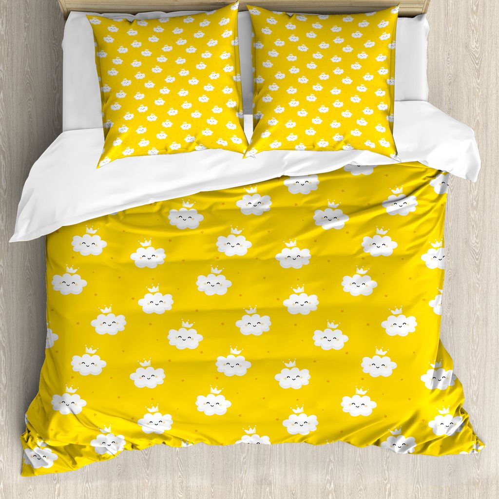 ABAKUHAUS Gelb und Weiß Bettbezug, Cloud-Motiv, Milbensicher Allergiker geeignet mit Kissenbezügen, 155 cm x 220 cm - 80 x 80 cm, Erde Gelb Weiß