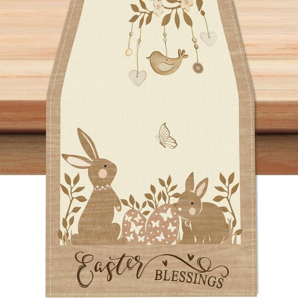MEBLE ODNOWA, Ostertischläufer von Osterhasen und bunten Ostereiern, 33x275 cm, Zarter, Ostern, Osterfeiertage, Strapazierfähig, Maschinenwaschbar