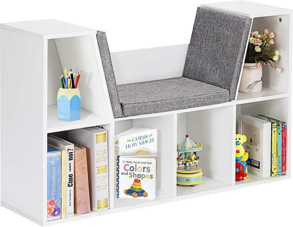 Bibliothèque Blanche de Rangement à Cubes avec Coussin pour Salon 103cm