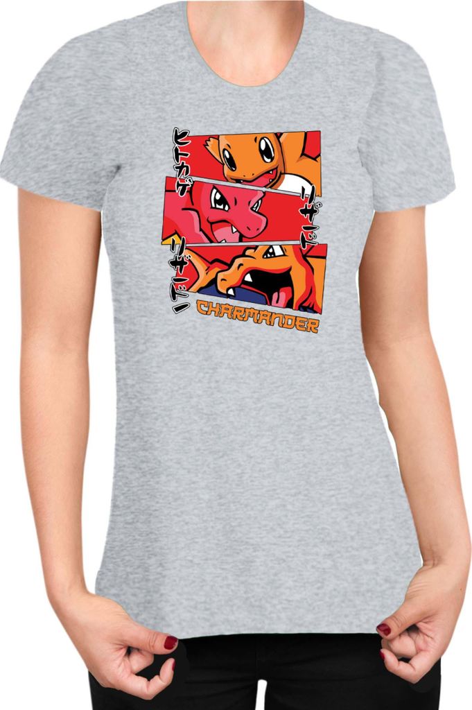 Damen T-Shirt Japan Manga Anime Comics Animation Pokeball Charmander Evolutions, Lady S / Grau