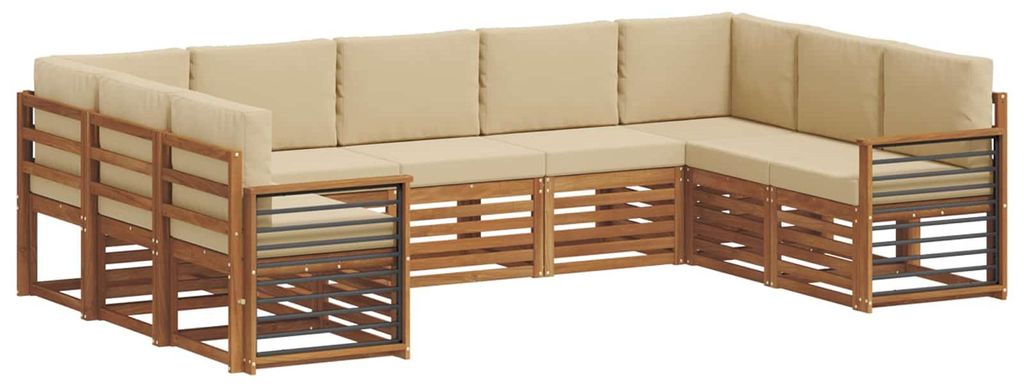 vidaXL Ecksofa Set mit Kissen 9 pcs Natur und Beige Massivholz Akazie