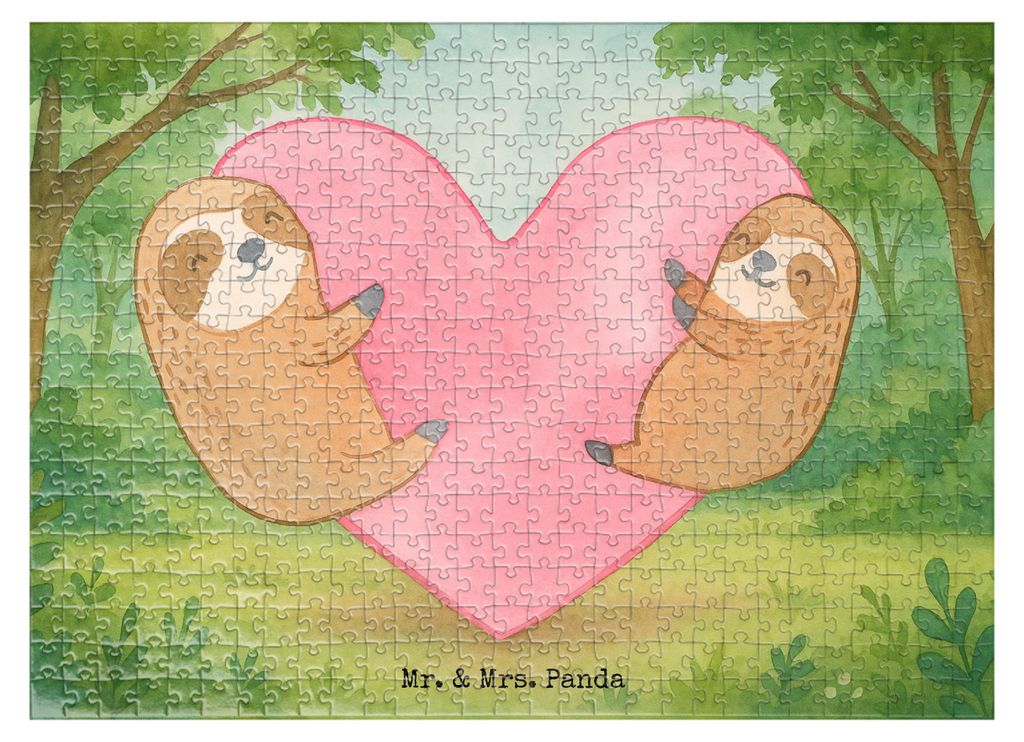 Mr. & Mrs. Panda Puzzle Faultiere Herz Design 551 Teile - Weiß - Geschenk, Hochzeitstag, Puzzlespiel, 500, Geduldspiel, 1500, Freundin, für Fraue...
