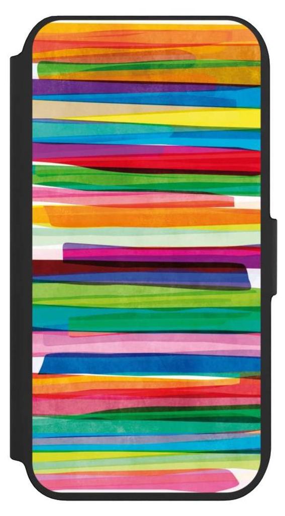 NIVOCASE Klapphülle für Apple iPhone SE (2022) Handyhülle aus Kunst Leder NIVOflip schwarz Streifen Wasserfarbe bunt