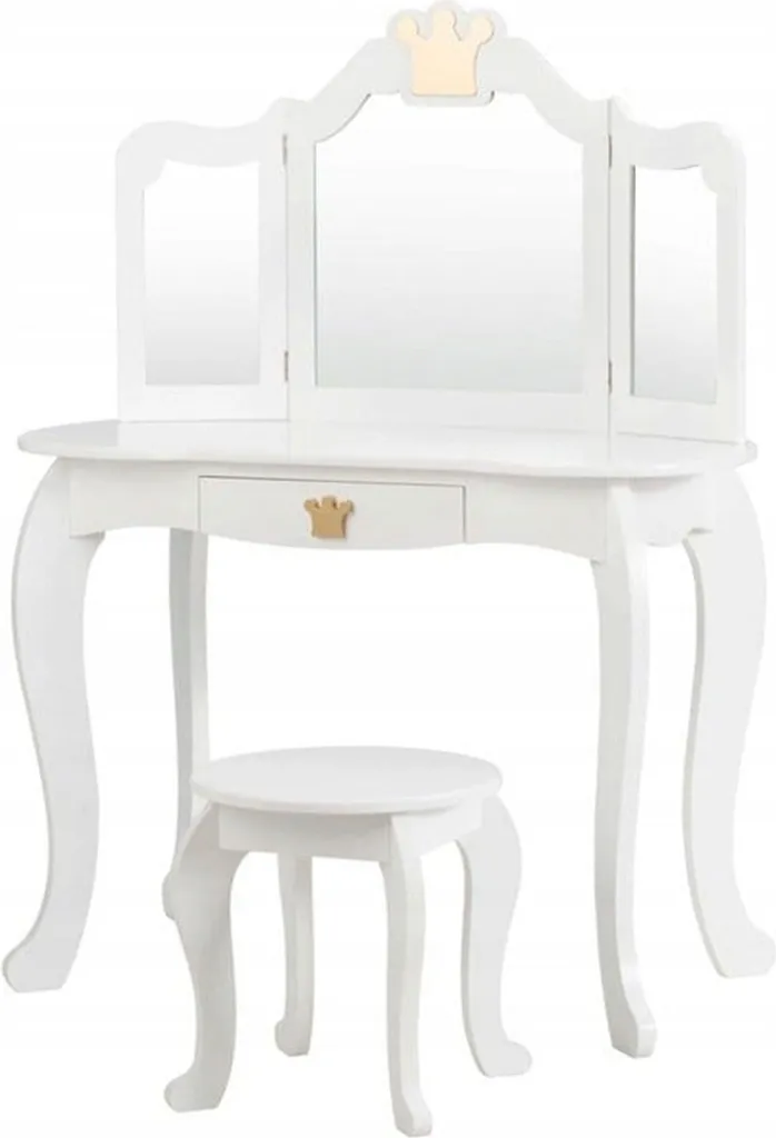Table de toilette enfants HW65299WH avec tabouret et miroir amovible blanc