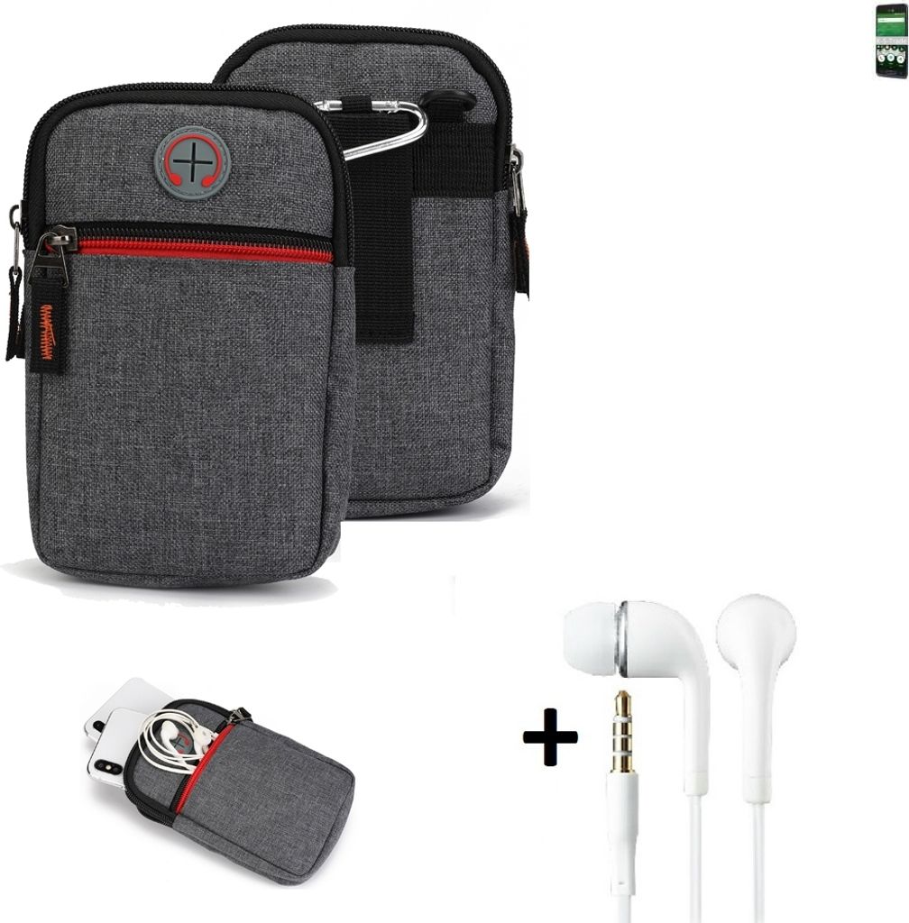 K-S-Trade Gürtel Tasche + Kopfhörer kompatibel mit doro 8035 Handy Tasche Holster Schutz Hülle Handy Hülle grau Zusatzfächer 1x