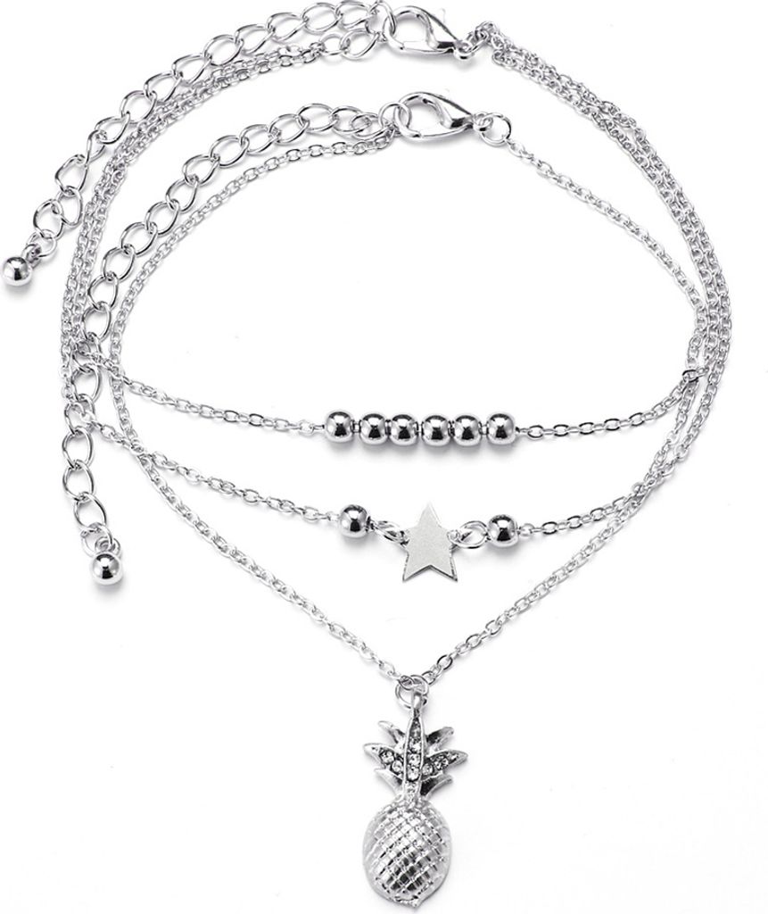 Frauen Multi Layer Ananas Stern Perlen baumeln Armband Fußkettchen Strand Schmuck-Silber