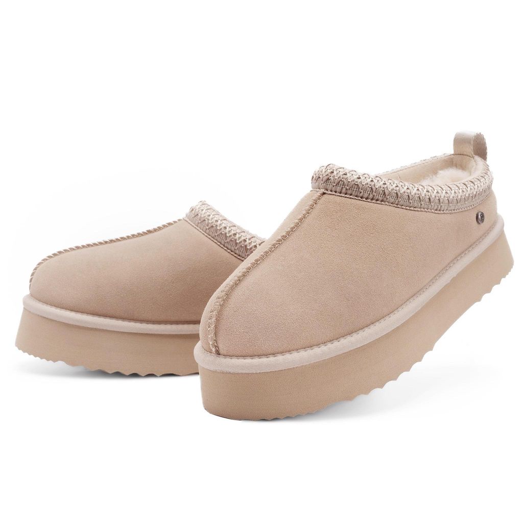 Damen Pantoffel Hausschuh aus m australischem Lammerfell Plüsch Sand Größe 42