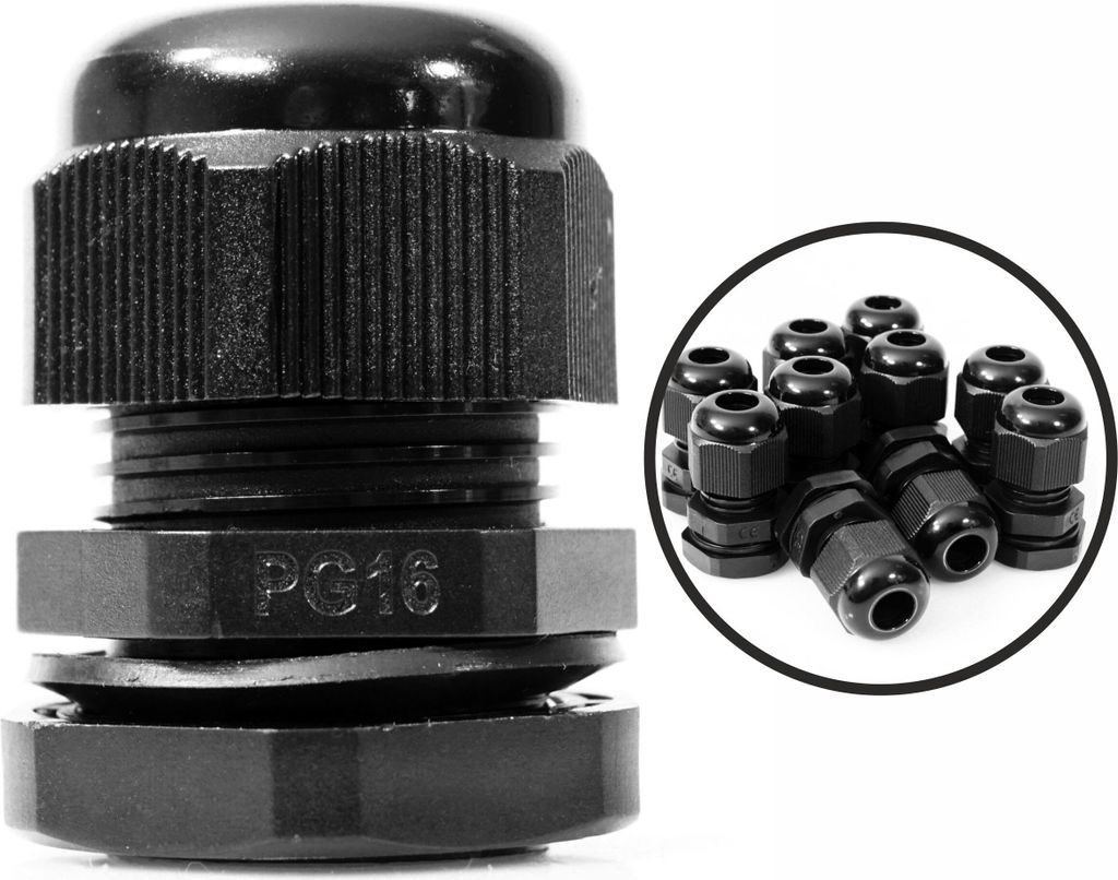PG 16 x100 Stück Kabelverschraubung mit Gegenmutter 10-14 mm IP68 schwarz