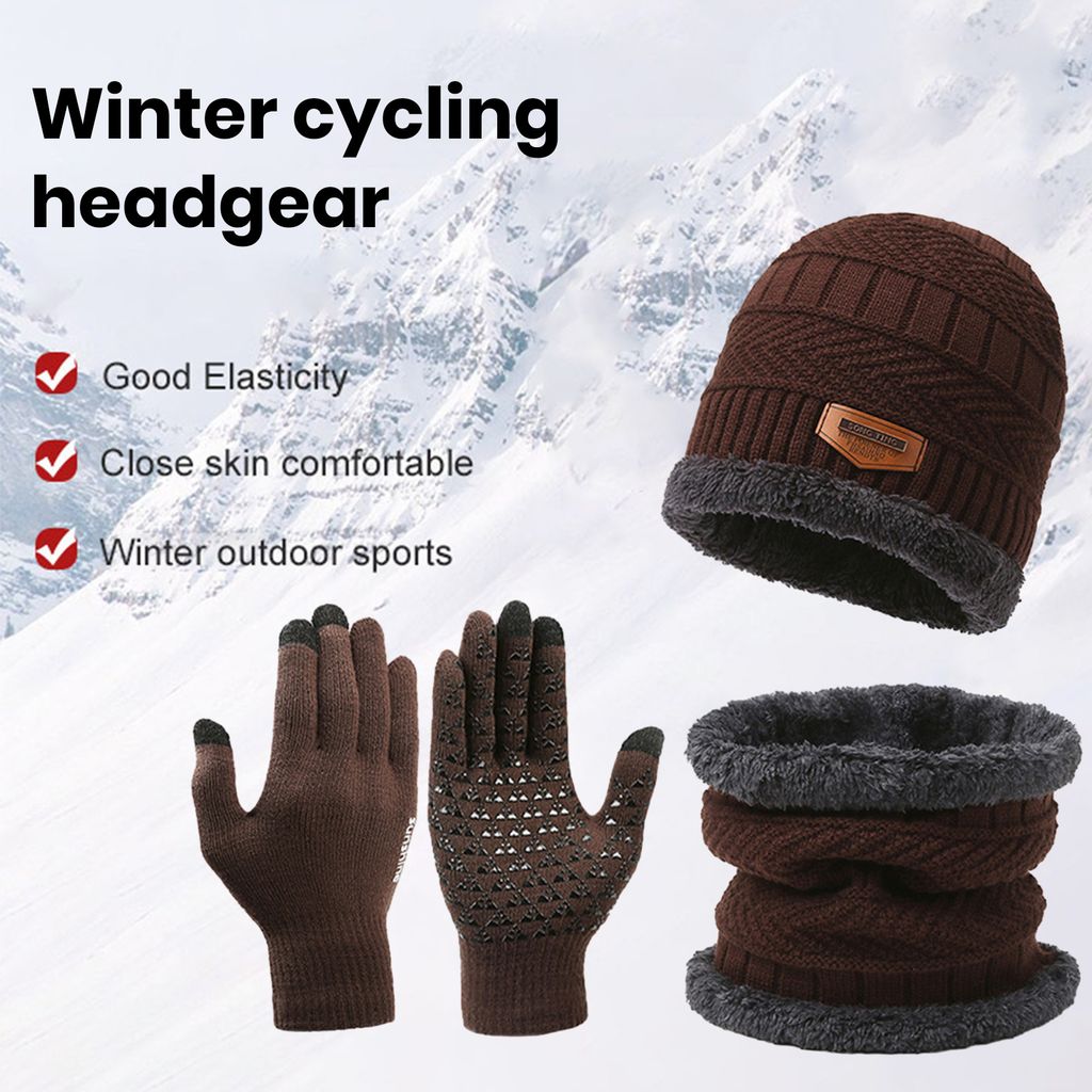 4er-Set Wintermützen & Handschuhe Für Herren – Warm, Gefüttert, Rutschfeste Silikon-Pads