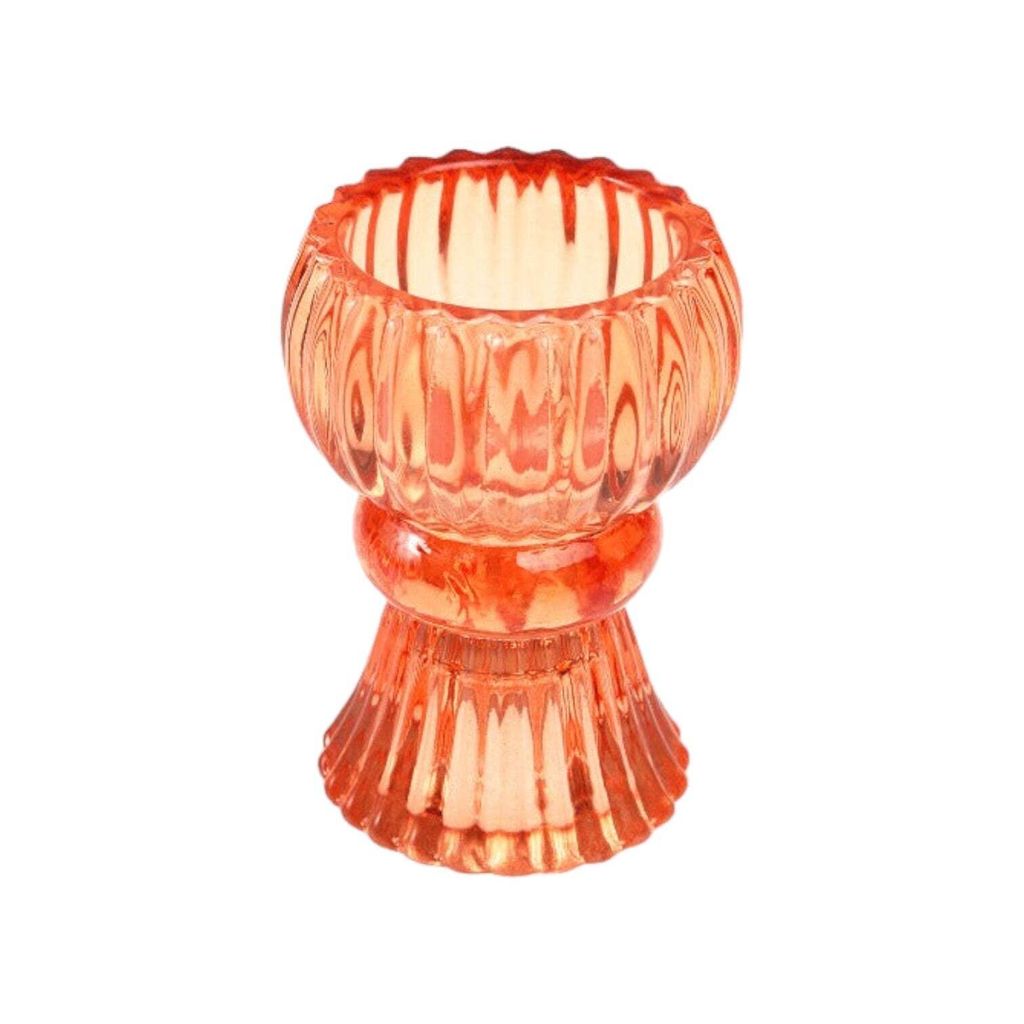 Kerzenständer Orange Doppel Kerzenhalter Glas für Stabkerzen & Teelichter ca. Ø 6x8 cm