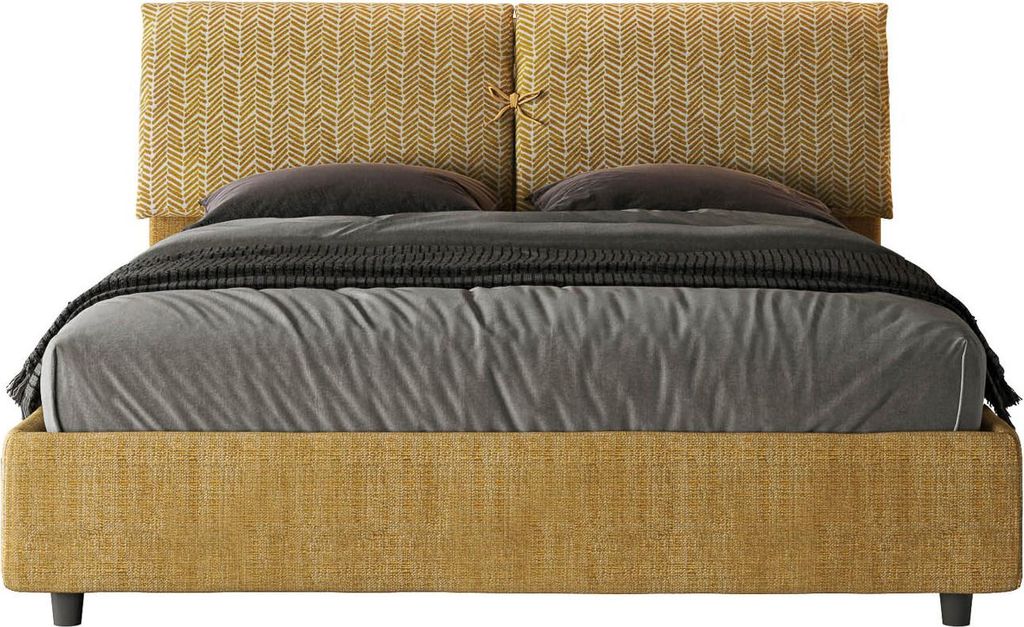 ITYHOME - Gepolstertes Bett mit Bettkasten 160x200 mit Stoffbezug Aragona 3 Gelb Mados
