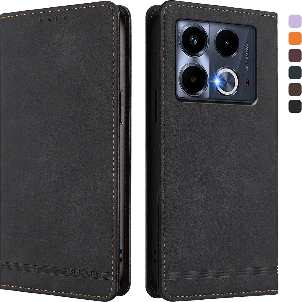 Custodia per Infinix Note 40 4G, custodia retro in Finto cuoio flip con supporto e slot per carte Nero