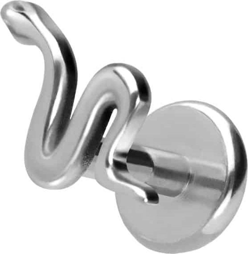 Ohrpiercing, Nasenpiercing Titan Labret mit Push Fit SCHLANGE Silber Stablänge: 6mm | Stabstärke: 1mm