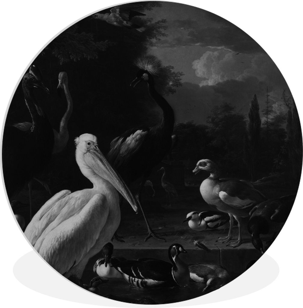 MuchoWow Rundes Wandbild - Runde Bilder Ein Pelikan und andere Vögel in der Nähe eines Wasserbeckens - Melchior d'Hondecoeter Ø 30 cm Kreis Wa...