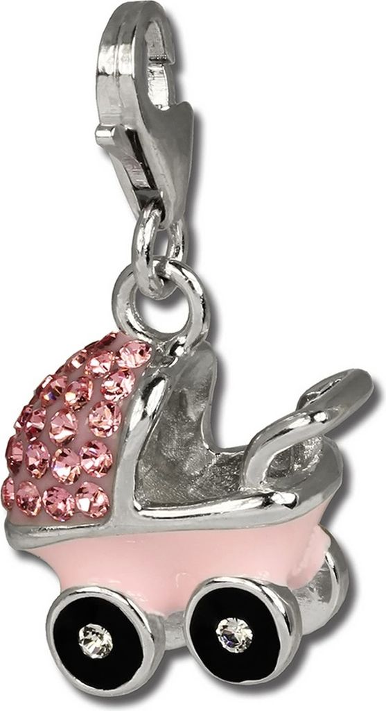 SilberDream Charm Kinderwagen Zirkonia rosa Charms-Anhänger 925 Silber D2GSC501A