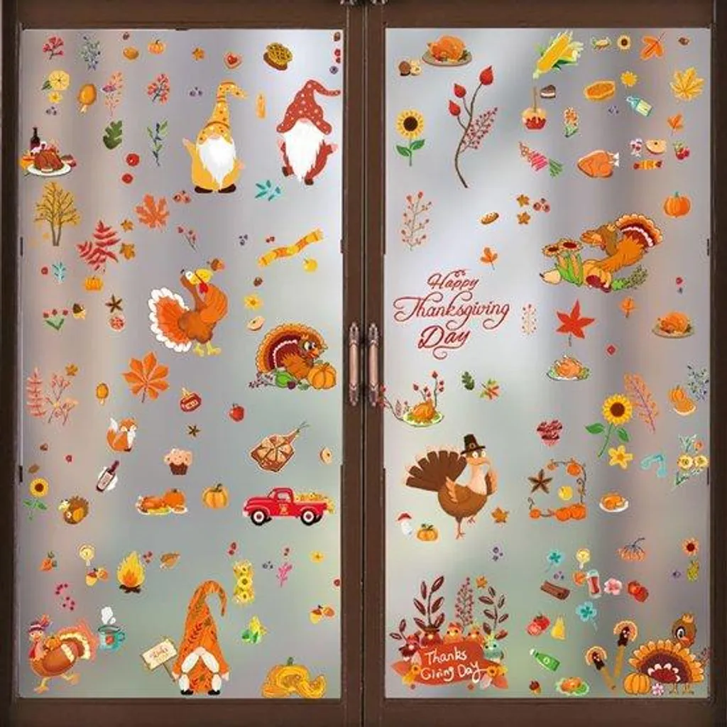 Décoration Thanksgiving et automne : Stickers vitres pour ambiance cosy