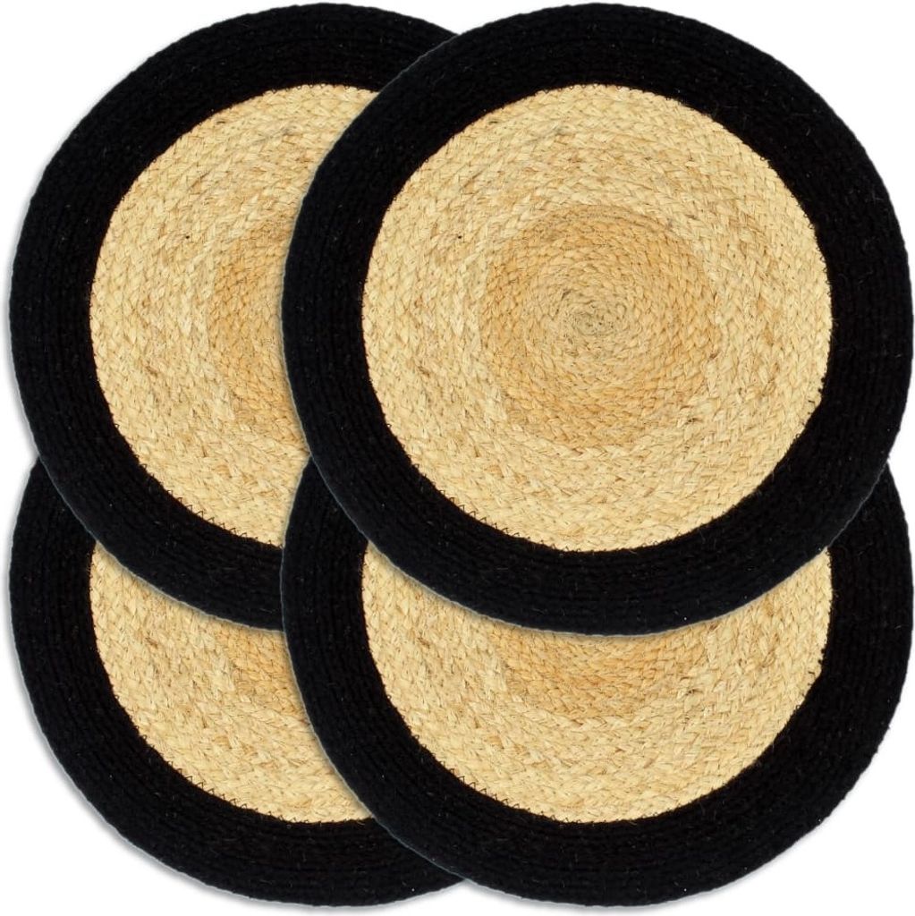 Tischsets 4 Stk. Natur und Schwarz 38 cm Jute und Baumwolle
