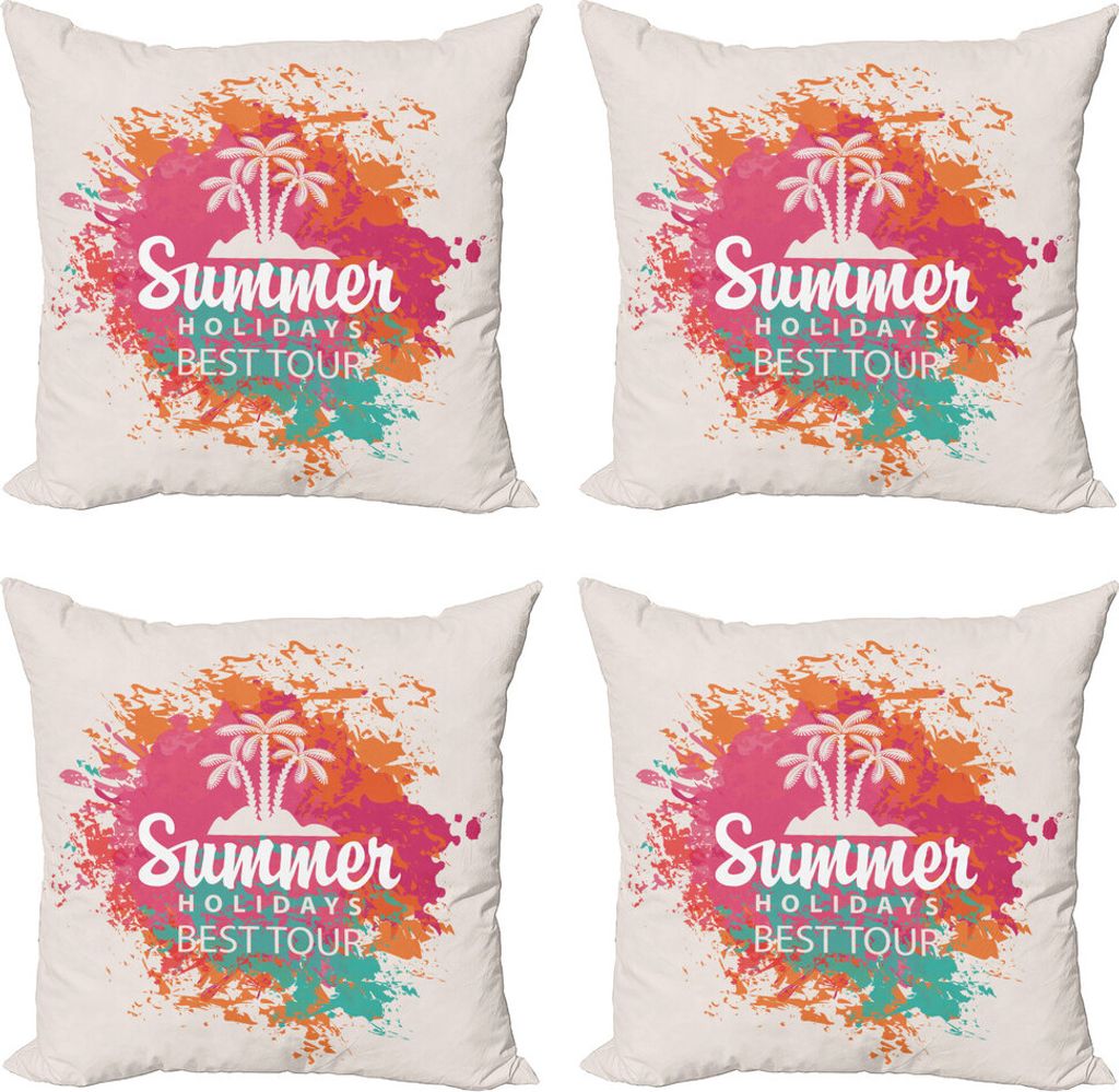 ABAKUHAUS Sprichwort Kissenbezug Set (4 Stück), Zu und Palmen, Moderner Doppelseitiger Digitaldruck, 50 cm x 50 cm, Mehrfarbig