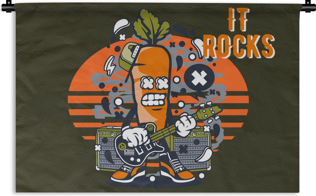 MuchoWow Wandteppich Wandbehang Karotte - Gitarre - Retro 60x40 cm Tapisserie Dekoration Wandtuch - Wanddekorationen