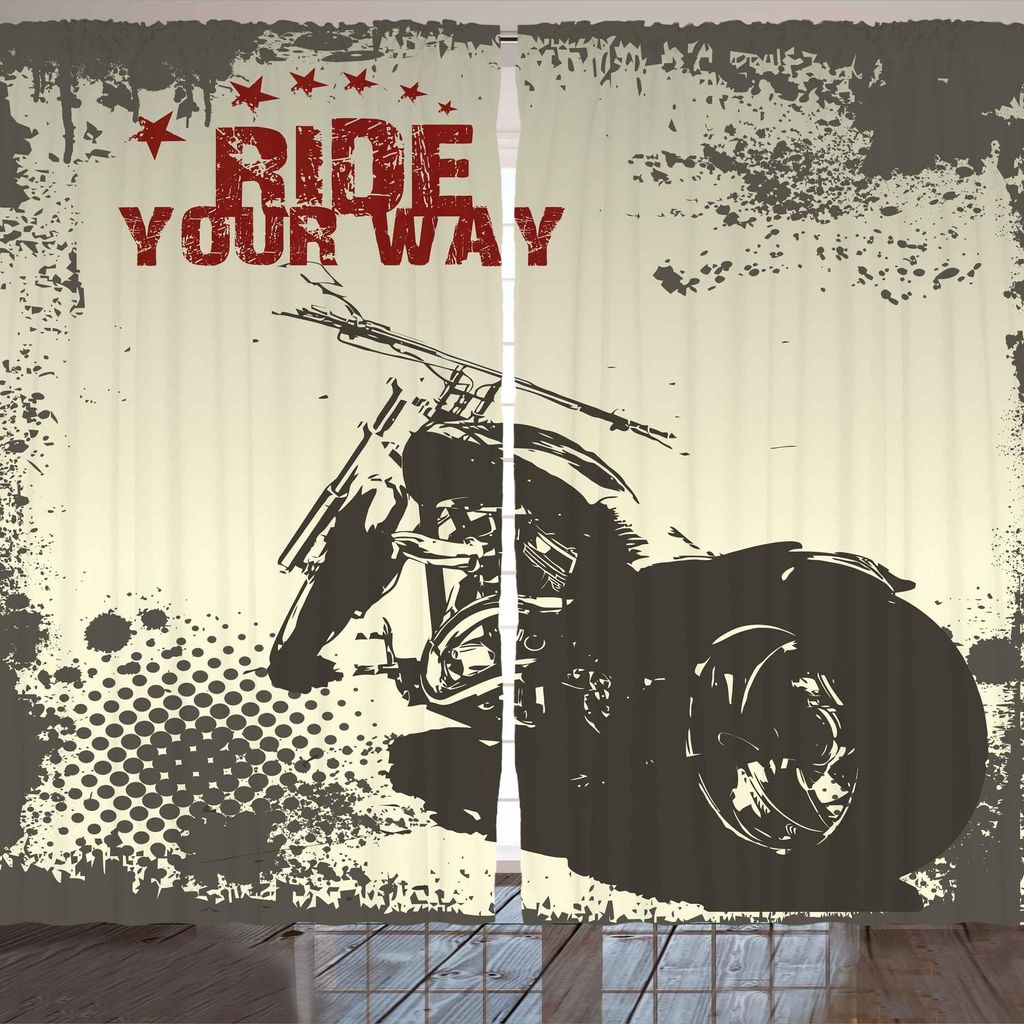 ARANDE Abenteuer Gardine, Ride Your Way Zitat Motorrad Bild Poster Artwork Print, 280 x 260 cm, Anthrazit grau Kastanienbraun