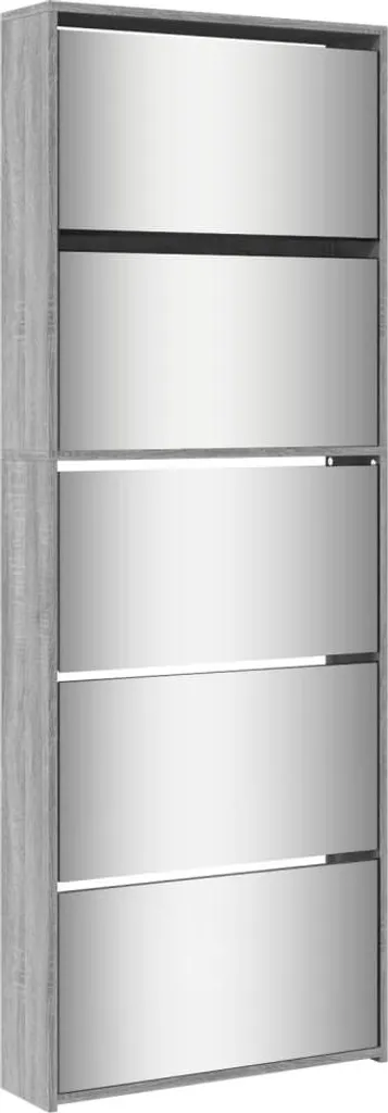vidaXL Armoire à chaussures 5 compartiments miroir Gris Sonoma 63x17x170cm